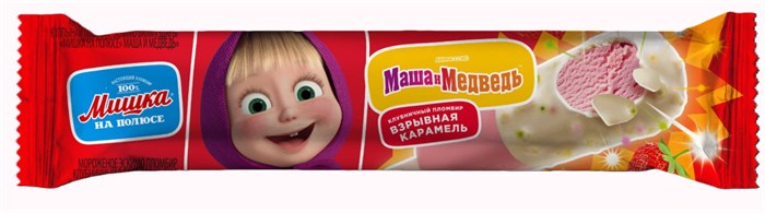 Мороженое "Мишка на Полюсе" Маша и Медведь" эскимо пломбир клубничный в белой глазури с взрывной карамелью 60г 2369 - фото 6451